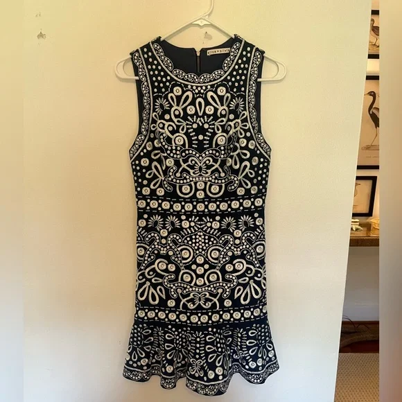 Alice + Olivia denim blue and white midi dress